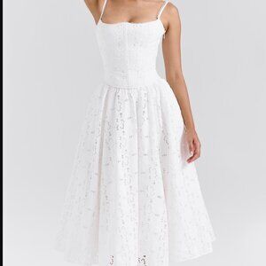 House of CB | Francine White Broderie Anglais Midi Skirt (Size Small)